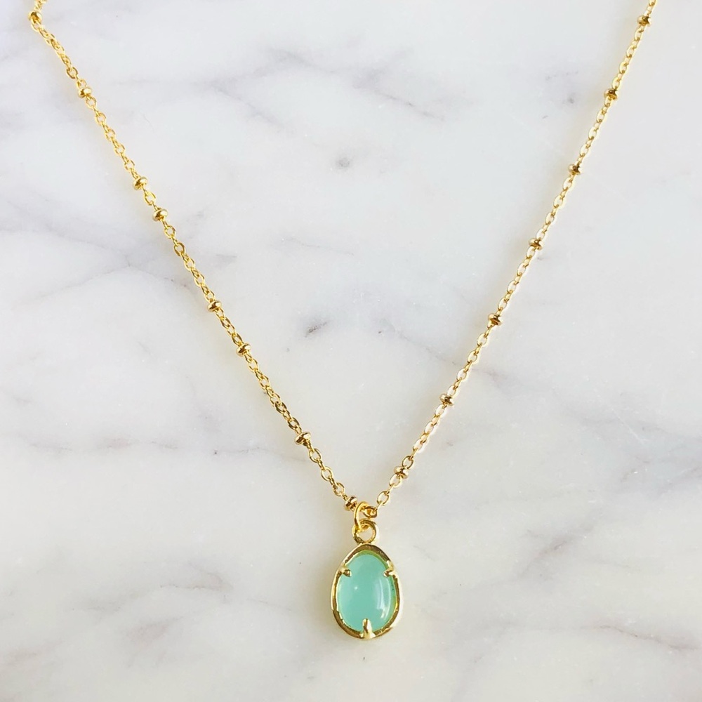 Aqua Chalcedony Satellite Gold Necklace - Picture 2 of 6